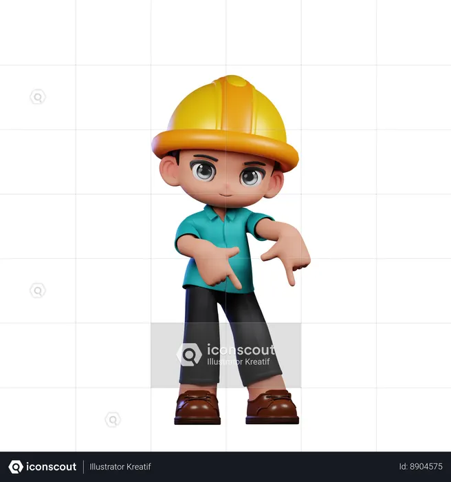 Engenheiro fofo apontando para baixo  3D Icon