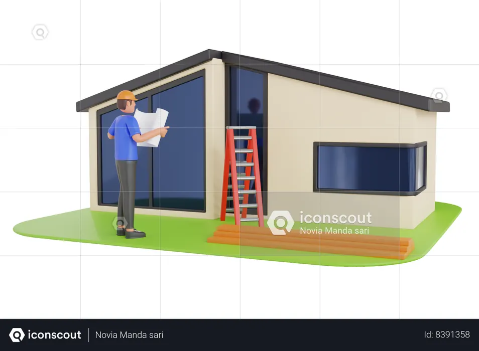 Engineer Holding Building Plan  3D Icon
