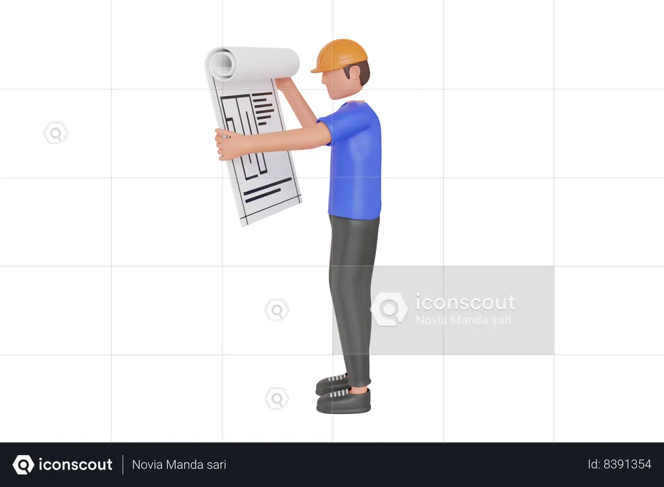 Engineer Holding Building Plan  3D Illustration