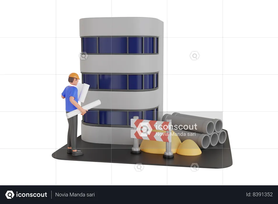 Engineer Holding Building Plan  3D Illustration