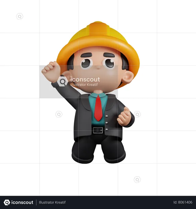Engineer Jumping In The Air  3D Illustration