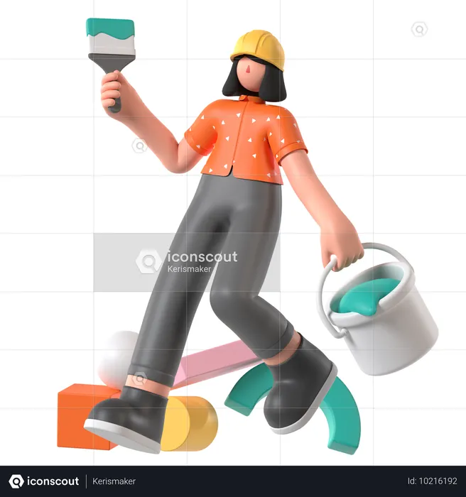 Engineer Painting Wall  3D Illustration