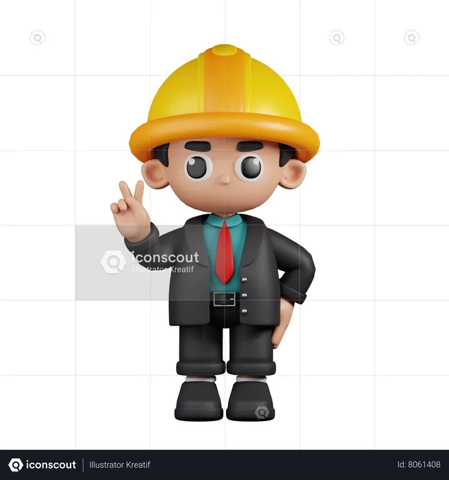 Engineer Showing Peace Sign  3D Illustration