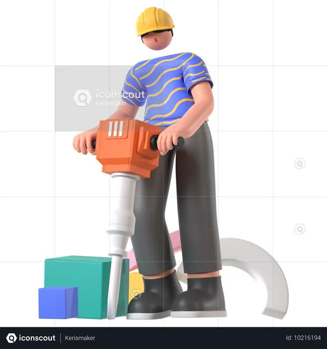 Engineer using Jack Hammer  3D Icon