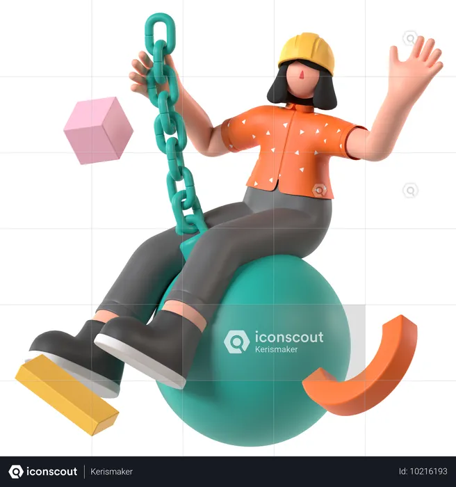 엔지니어가 Wrecking Ball을 사용하고 있습니다  3D Illustration