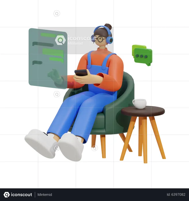 Enjoying Chat in Cozy Sofa  3D Illustration