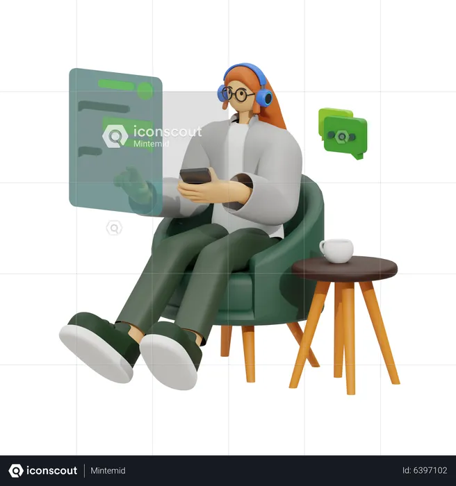 Enjoying Chat in Cozy Sofa  3D Illustration