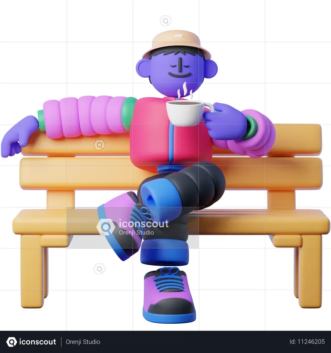 Enjoying Coffee Park  3D Illustration