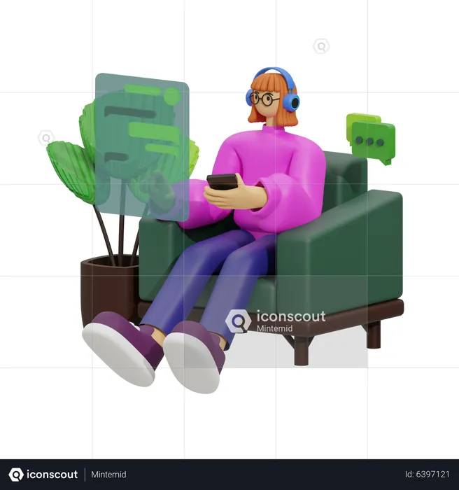 Enjoying Conversation on the Sofa  3D Illustration