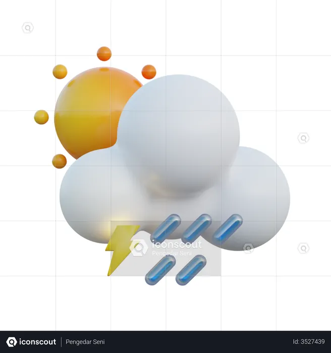 Chuva ensolarada e trovão  3D Icon
