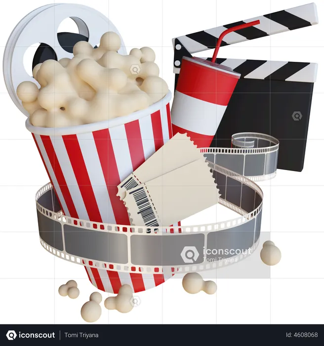 Entradas de cine y comida de cine  3D Illustration