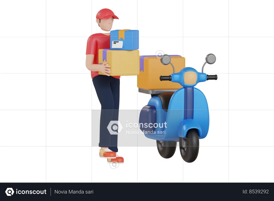 Entregador andando de scooter  3D Illustration