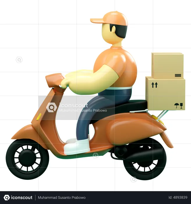 Entregador andando de scooter  3D Illustration