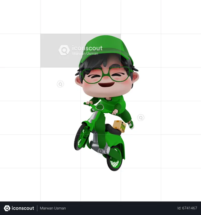 Entregador andando de scooter  3D Illustration