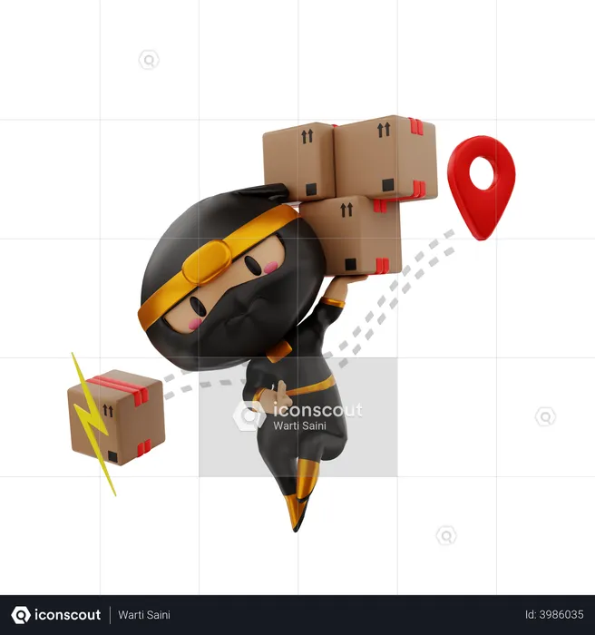 O entregador entrega o pacote  3D Illustration