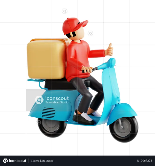 Entregador entregando produto em scooter  3D Illustration