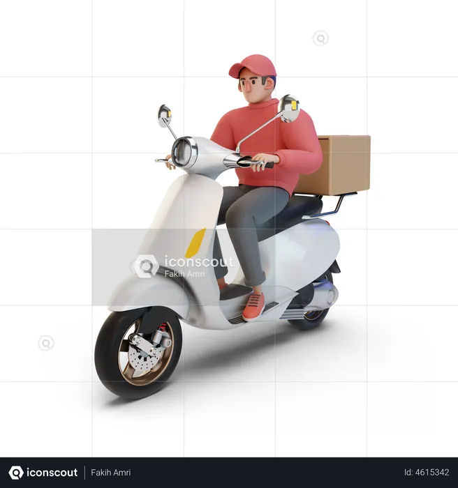Entregador na scooter  3D Illustration
