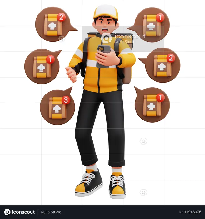 Entregador recebendo muitos pedidos  3D Icon