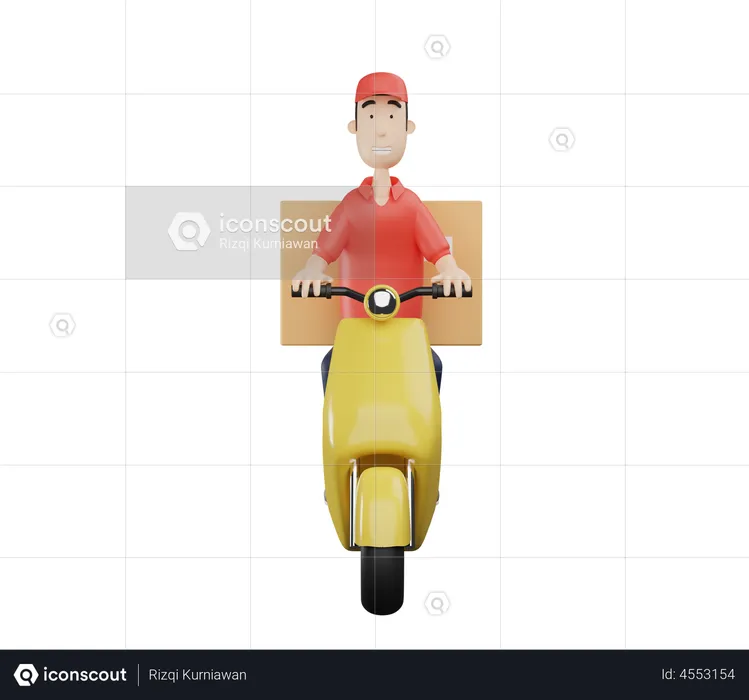 Homem de serviço de entrega com caixas de pacote e scooter  3D Illustration