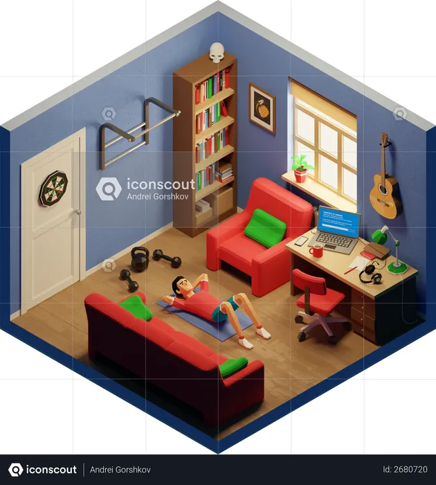 Entrenar desde casa  3D Illustration