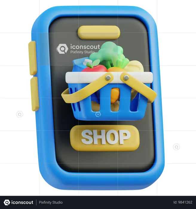 Achats d'épicerie en ligne  3D Icon