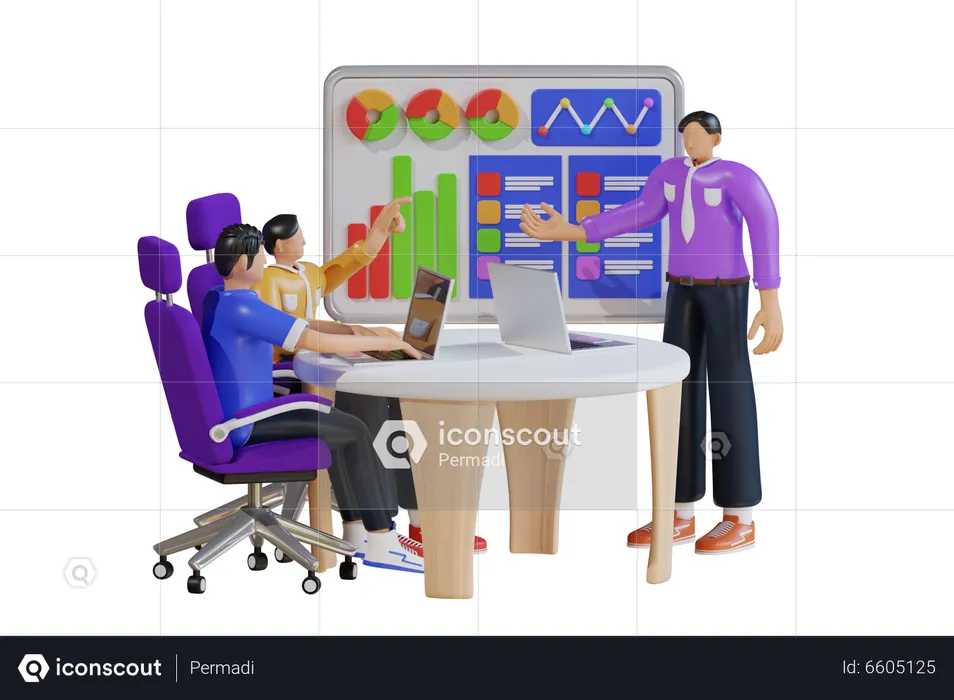 Equipe de negócios analisando dados  3D Illustration