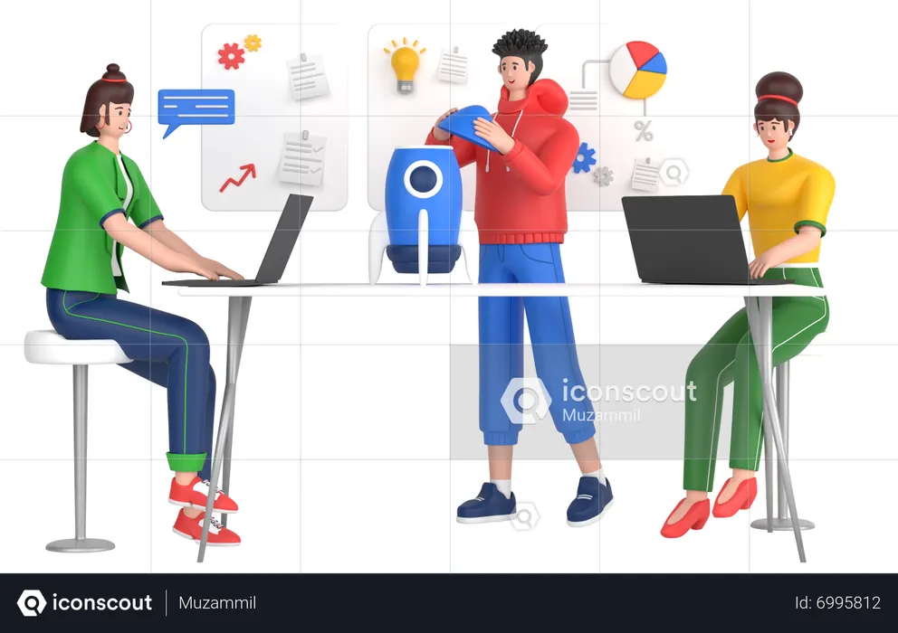 Equipe discutindo sobre inicialização de negócios  3D Icon