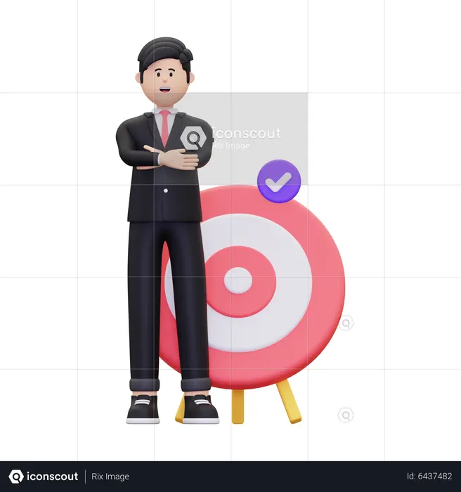Erfolgreicher Geschäftsmann mit Dartscheibe  3D Icon