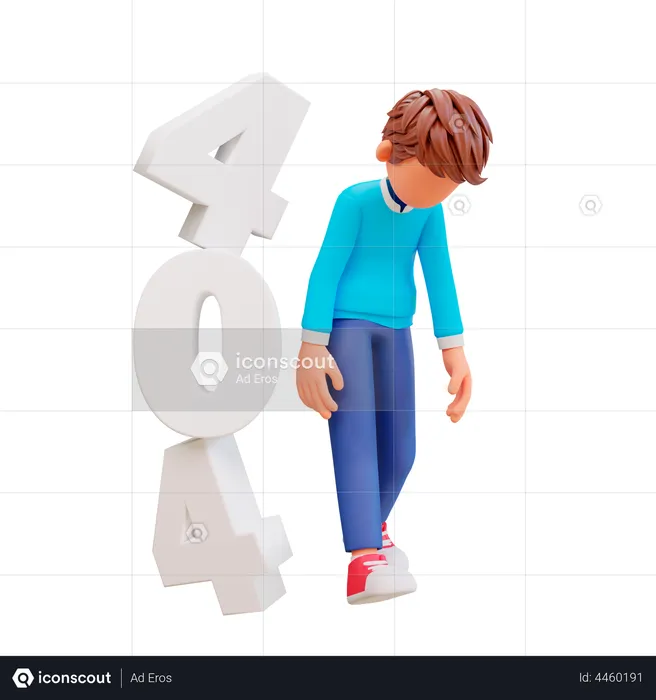 Error 404 concept with sad boy  3D Illustration