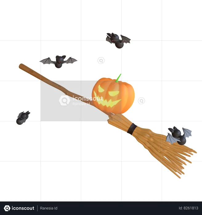 Escoba de calabaza  3D Icon