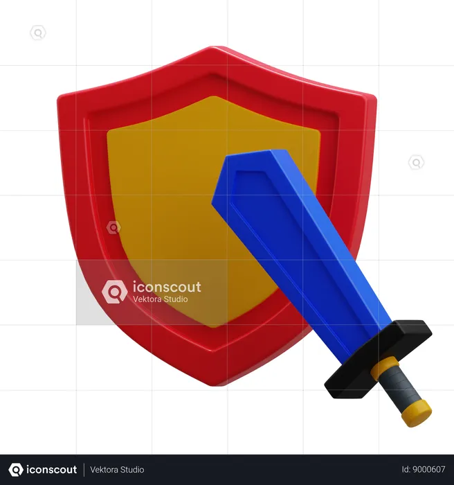 Espada com escudo  3D Icon