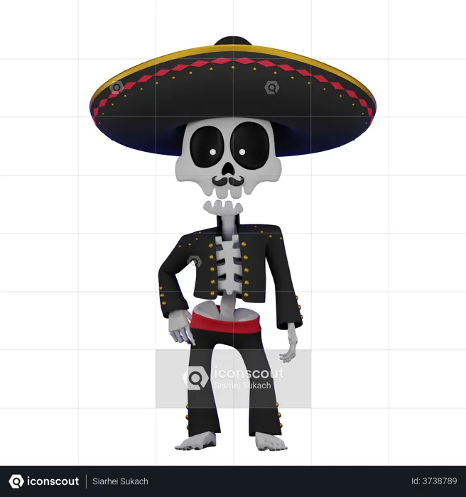 Esqueleto mexicano sombrero  3D Illustration