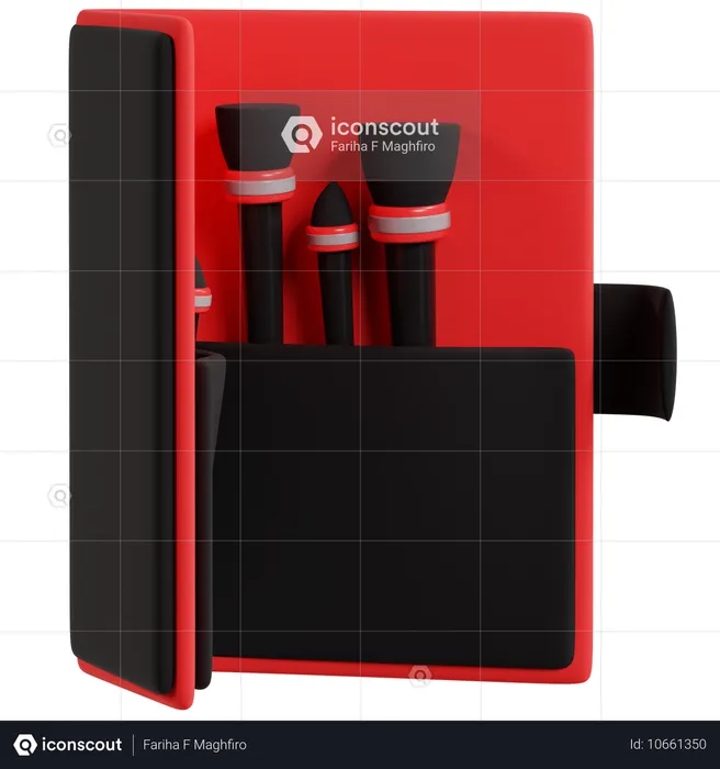 Estuche esencial para brochas de maquillaje en rojo y negro  3D Icon