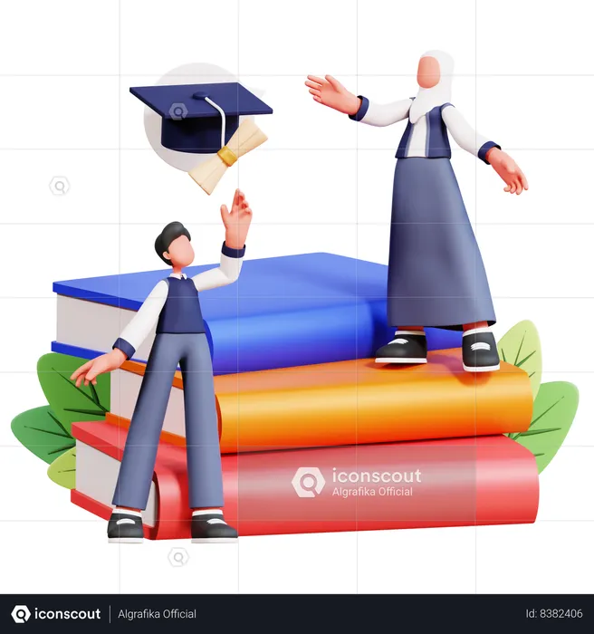 Estudante masculino e feminino obtendo diploma de graduação  3D Illustration