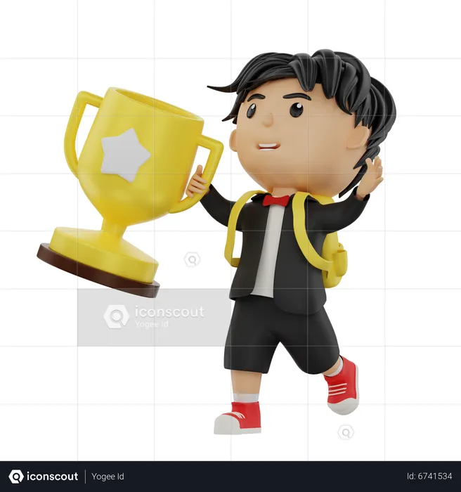 Estudiante trae un trofeo  3D Illustration