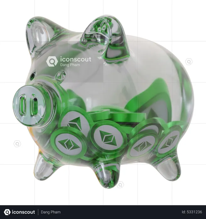Ethereum Classic (ETC) Clear Glass Piggy Bank  3D Icon