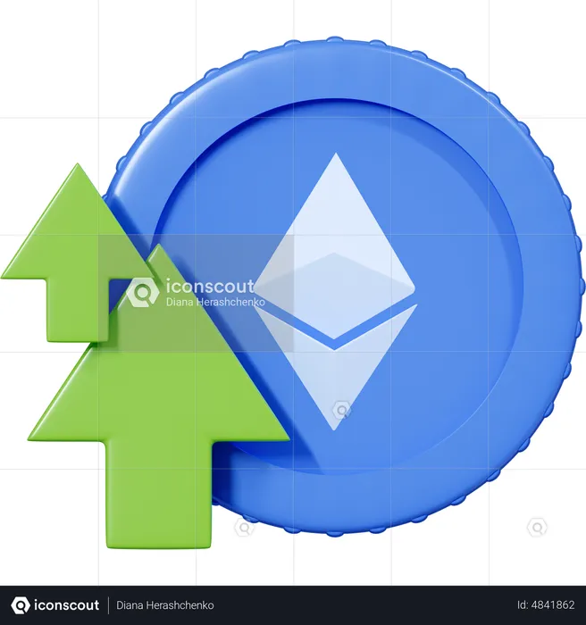 Ethereum Coin With Green Up Arrow  3D Icon