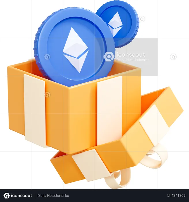 Moneda criptográfica Ethereum en caja de regalo  3D Icon