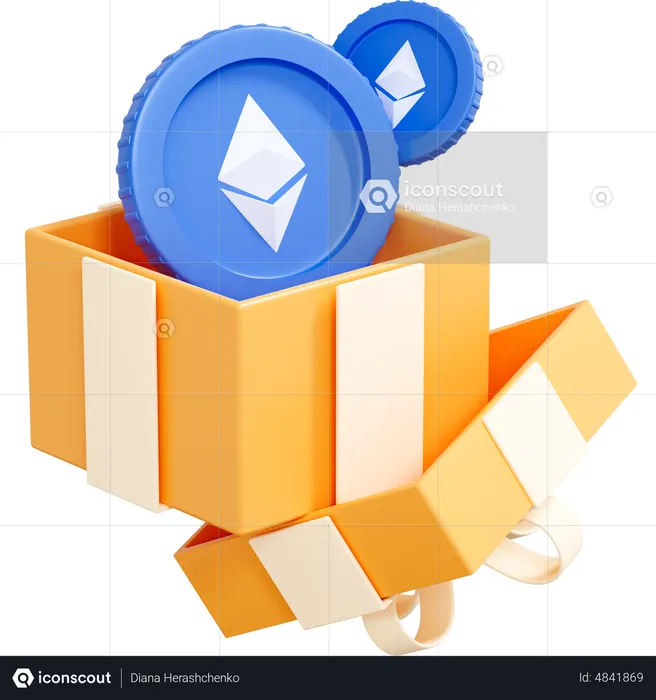 Ethereum Crypto Coin dans une boîte cadeau  3D Icon