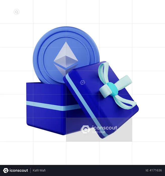 Ethereum Crypto Coin In Gift Box  3D Illustration
