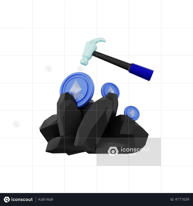 Ethereum Crypto Coin Mined With Hammer  3D Illustration