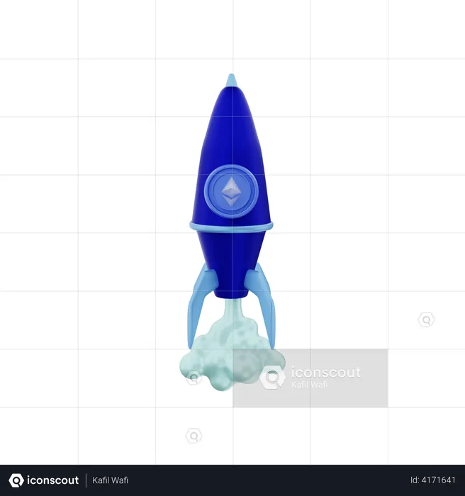Ethereum Crypto Coin Rising On A Rocket  3D Illustration