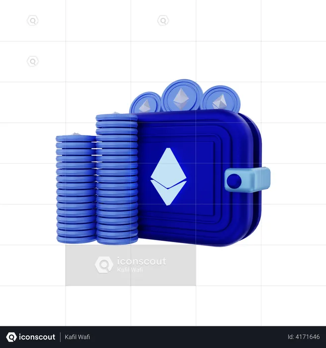 Ethereum Crypto Coin With Wallet  3D Illustration