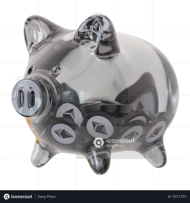 Ethereum (ETH) Clear Glass Piggy Bank  3D Icon