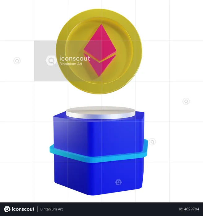 Ethereum-Münze auf dem Podium  3D Illustration