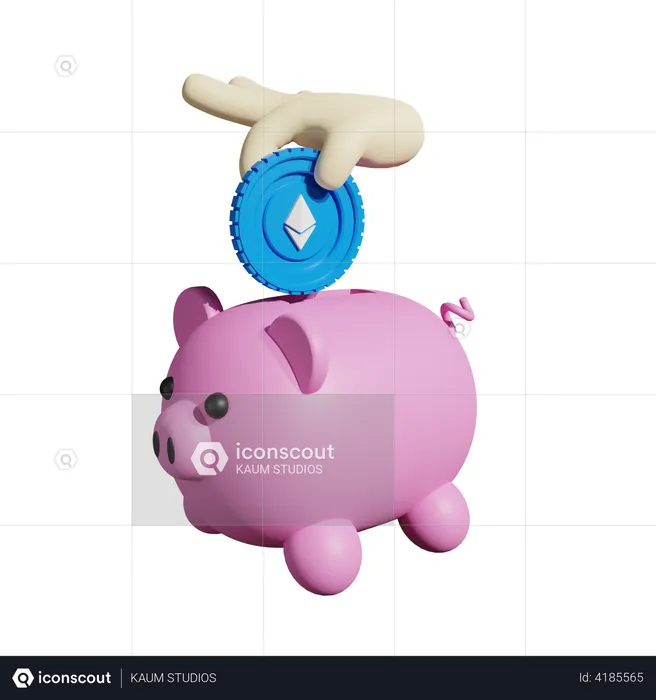 Ethereum Piggy Bank  3D Illustration