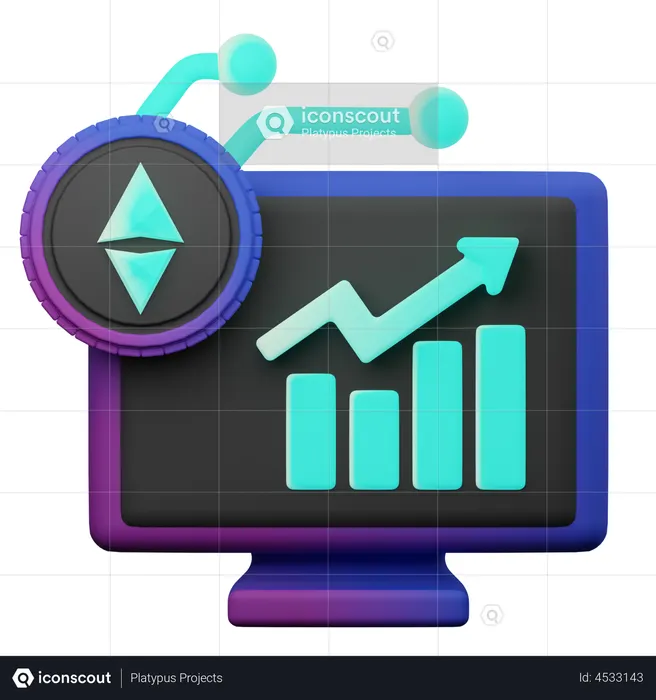 Ethereum Positive Chart  3D Illustration