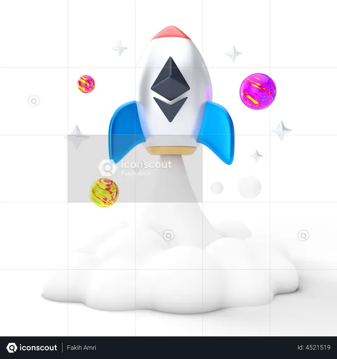 Ethereum Rocket  3D Illustration