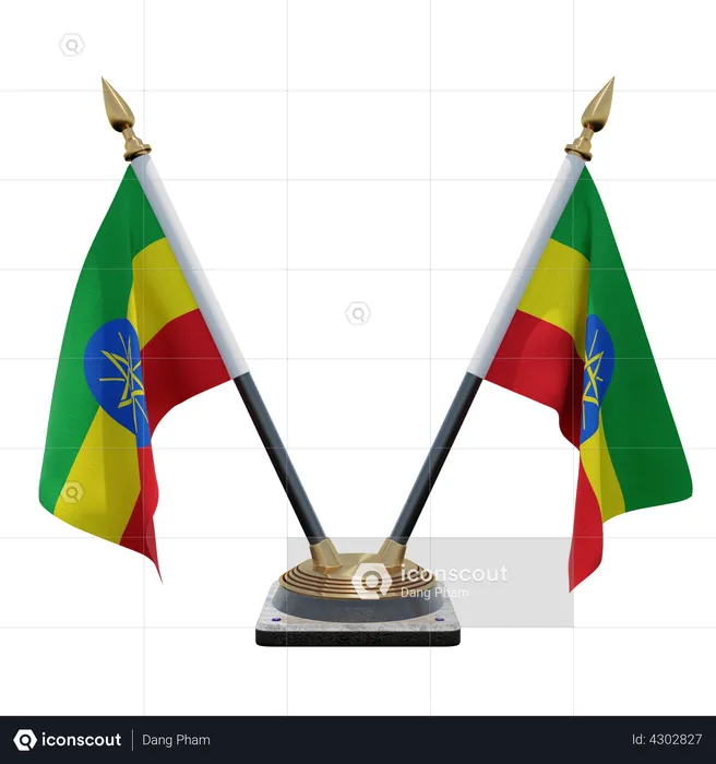 Ethiopia Double Desk Flag Stand Flag 3D Flag