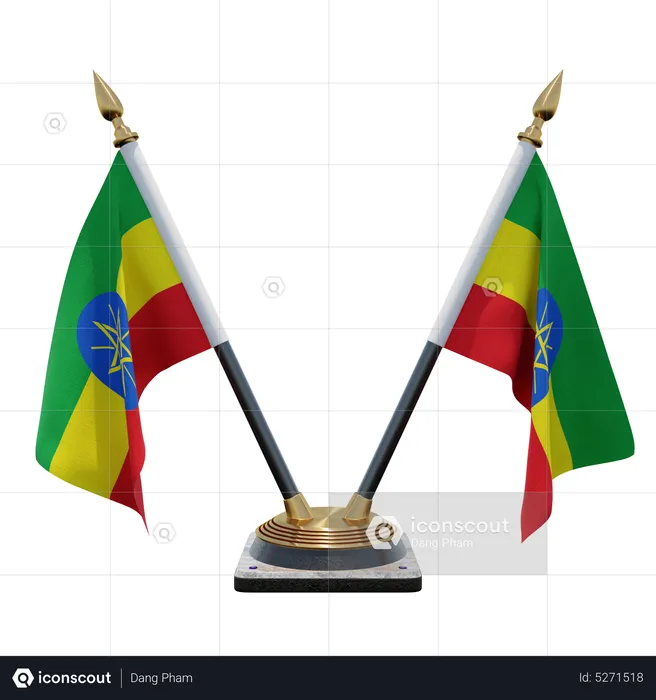 Ethiopia Double (V) Desk Flag Stand Flag 3D Icon